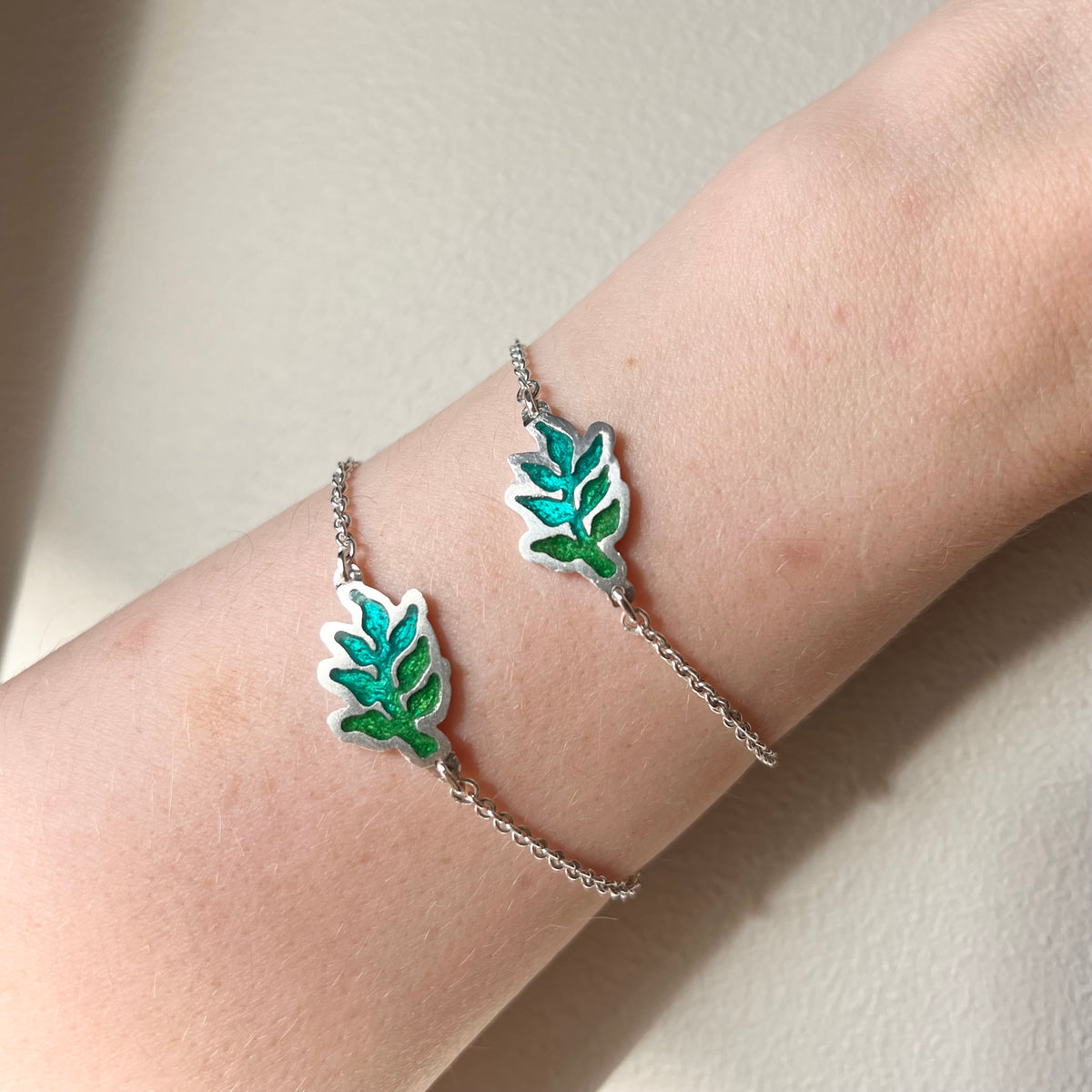 Fern emalje sølv armbånd