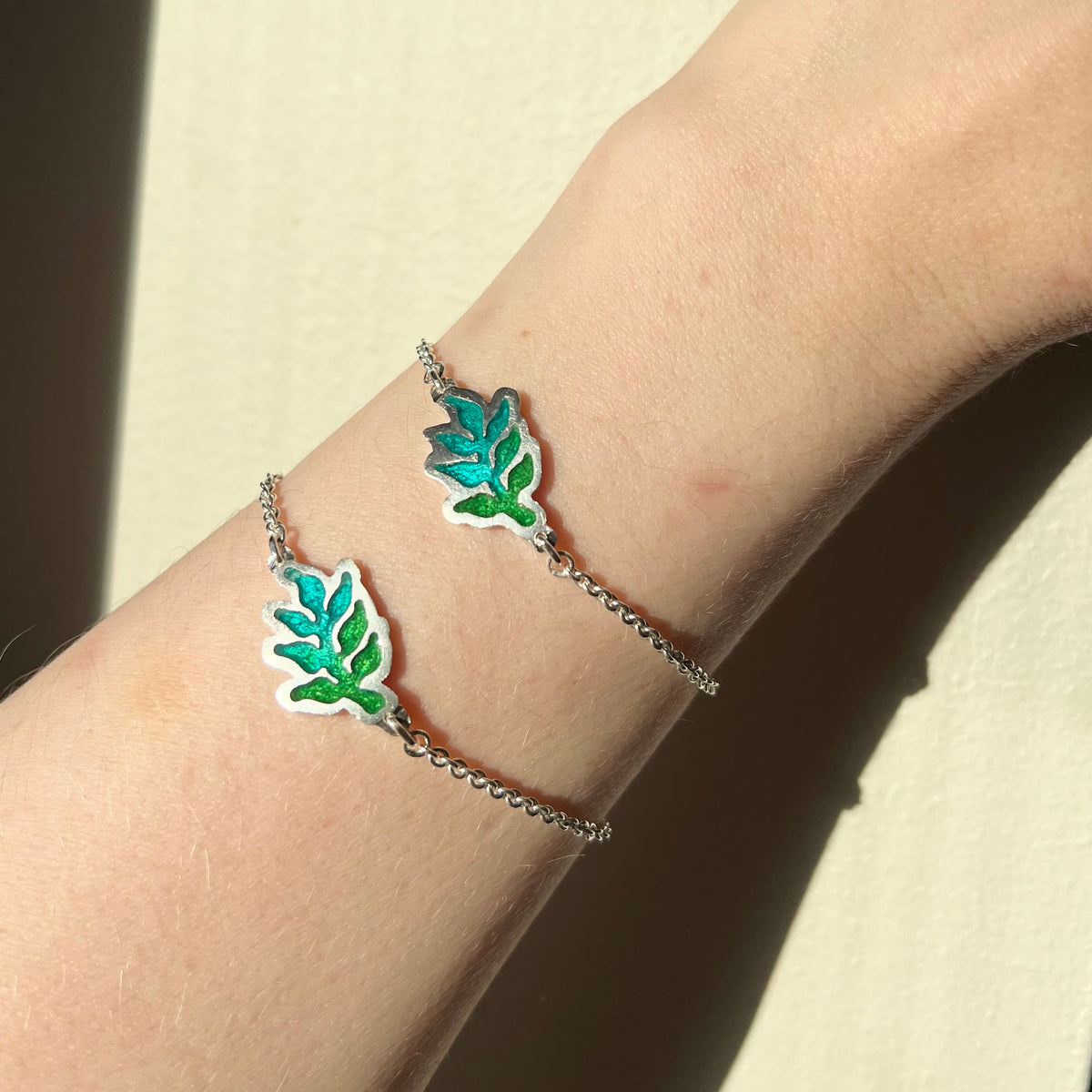 Fern emalje sølv armbånd